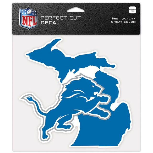 Calcomanía de color con corte perfecto y forma del estado de Detroit Lions, 8" x 8"