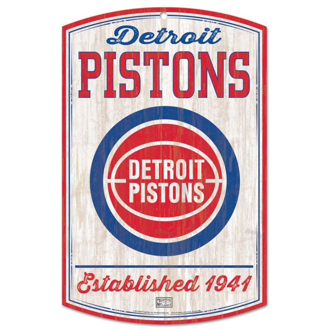Letrero de madera de los Detroit Pistons Hardwoods de 11" x 17" y 1/4" de grosor