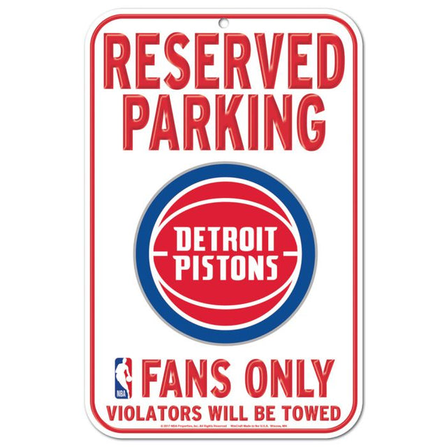Letrero de plástico de estacionamiento reservado de los Detroit Pistons de 11" x 17"
