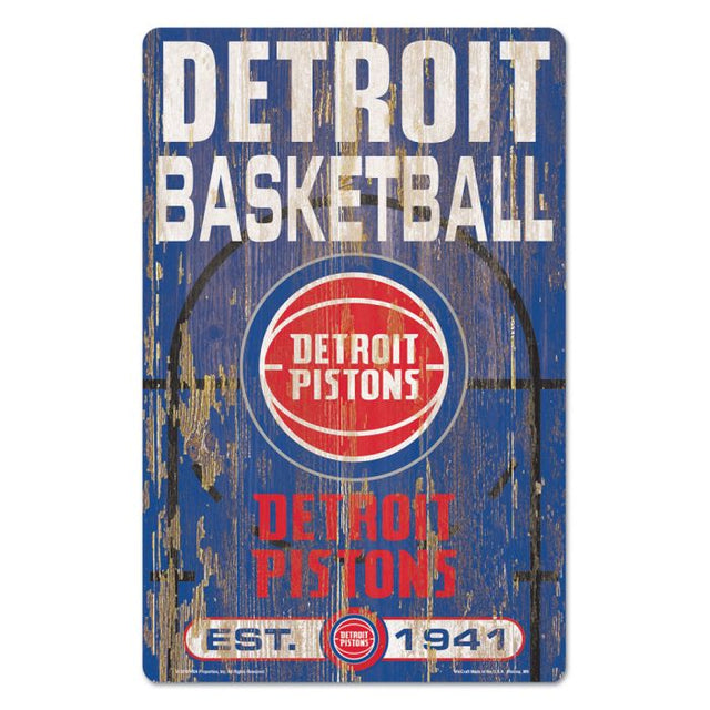 Letrero de madera con el lema de los Detroit Pistons, 11" x 17", 1/4" de grosor