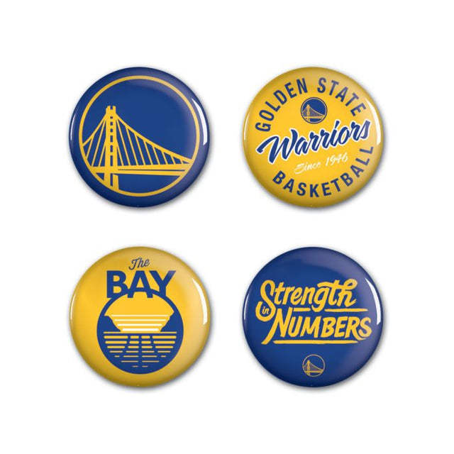 Paquete de 4 botones de los Golden State Warriors de 1 1/4" de diámetro