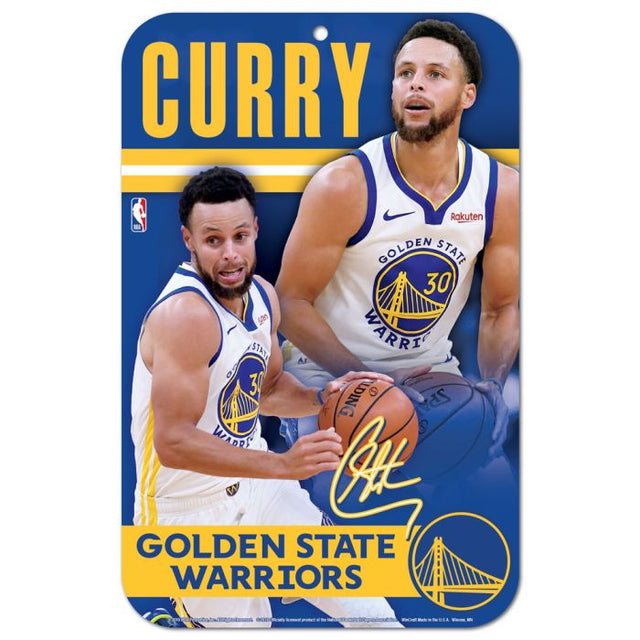 Letrero de plástico de los Golden State Warriors de 11" x 17" con la imagen de Stephen Curry