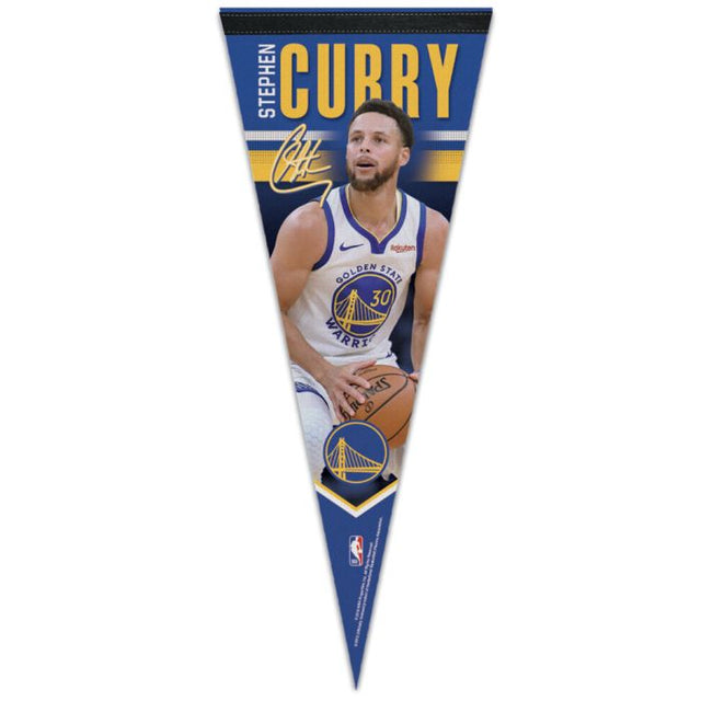 Banderín premium de los Golden State Warriors de 12" x 30" de Stephen Curry