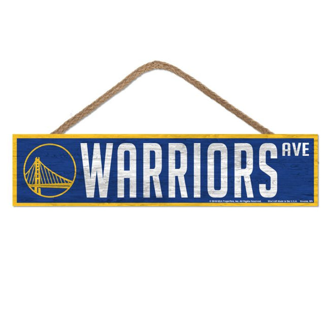 Letrero de madera de los Golden State Warriors con cuerda, 4 x 17 pulgadas