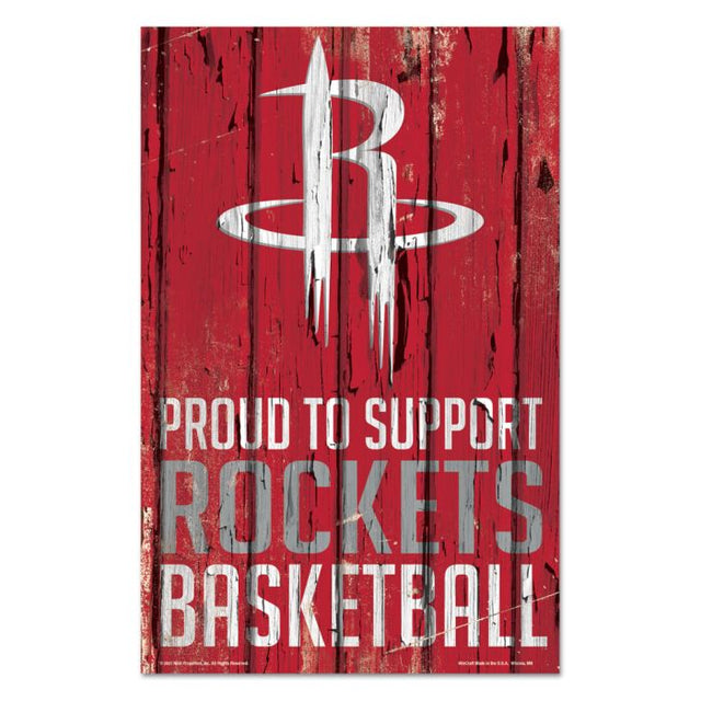 Letrero de madera de los Houston Rockets de 11" x 17" y 1/4" de grosor