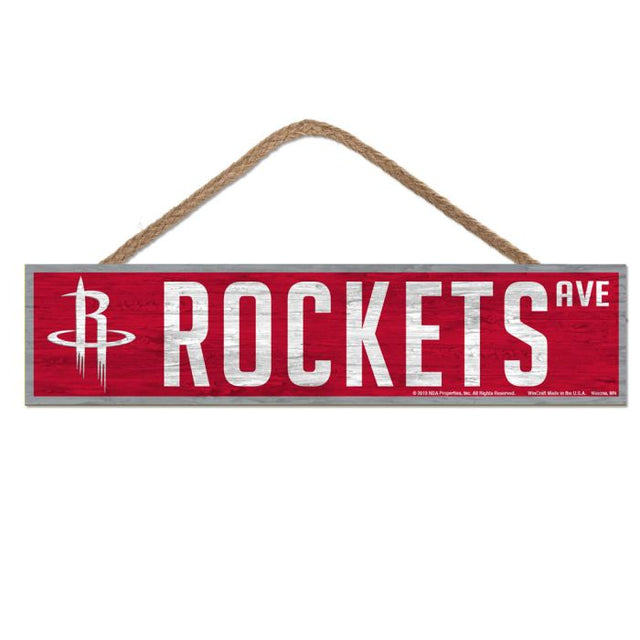 Letrero de madera de los Houston Rockets con cuerda de 4" x 17"
