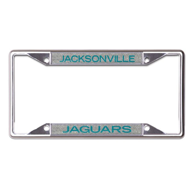 Marco de licencia con fondo brillante de los Jacksonville Jaguars, de acero inoxidable y estampado