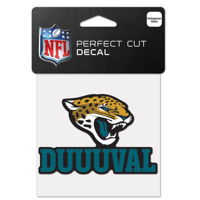 Calcomanía de color de corte perfecto con el eslogan de los Jacksonville Jaguars de 4" x 4"