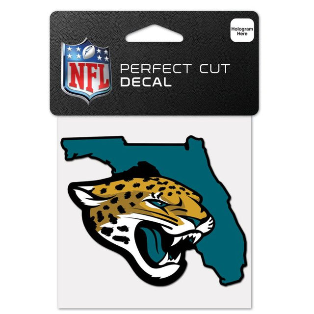 Calcomanía de color con corte perfecto y forma del estado de Jacksonville Jaguars, 4" x 4"