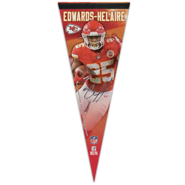 Banderín premium de los Kansas City Chiefs de 12" x 30" de Clyde Edwards-Helaire