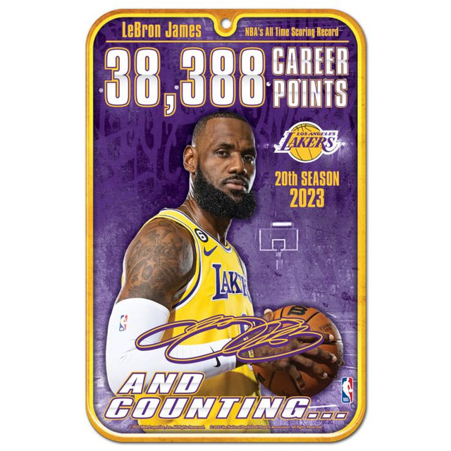 Letrero de plástico de Los Angeles Lakers de 11" x 17" de LeBron James