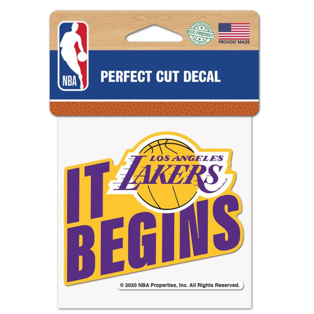 Calcomanía de color de corte perfecto con el lema de Los Angeles Lakers de 4" x 4"
