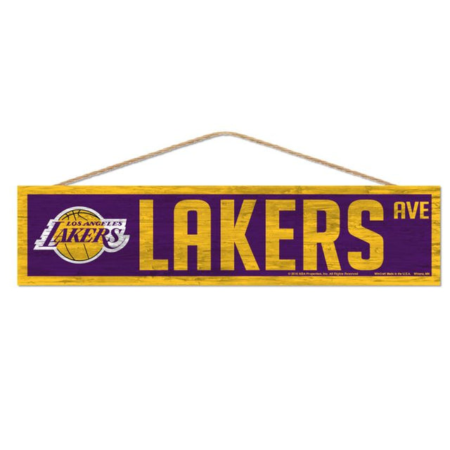 Letrero de madera de Los Angeles Lakers con cuerda de 4" x 17"