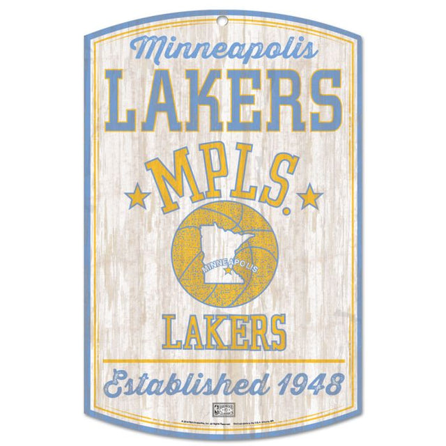 Letrero de madera clásico de Los Angeles Lakers de 11" x 17" y 1/4" de grosor