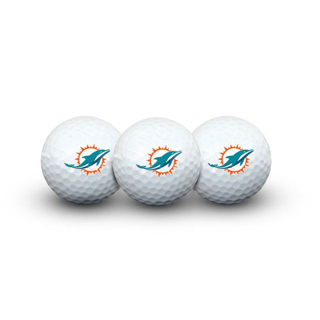 3 pelotas de golf de los Miami Dolphins en estuche tipo concha