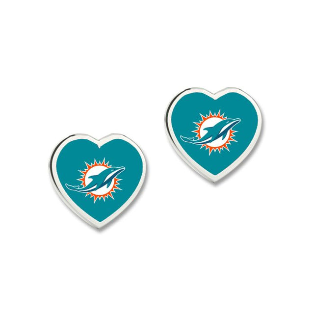 Miami Dolphins Heart Post Earrings w/3D Heart