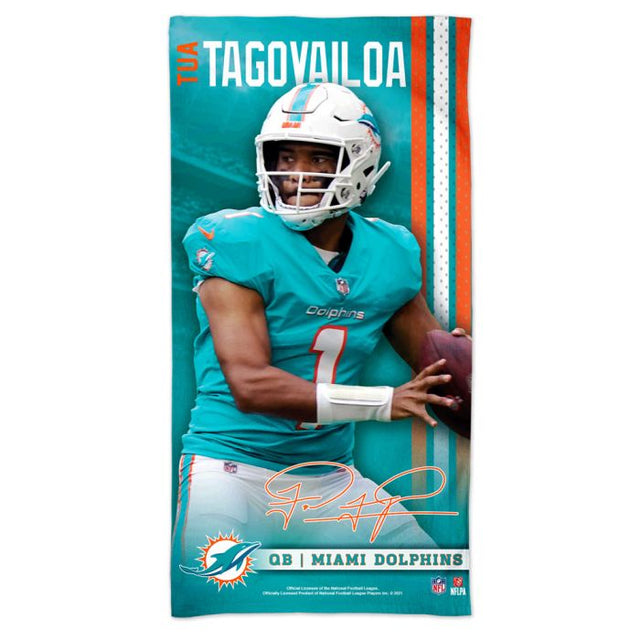 Toalla de playa Spectra de los Miami Dolphins de 30" x 60" Tua Tagovailoa