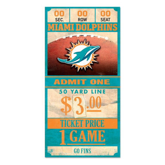 Miami Dolphins Ticket Wood Sign 6x12 3/8" thick