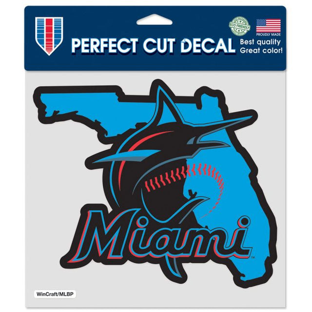 Calcomanía de color con corte perfecto de la forma del estado de los Miami Marlins, 8" x 8"