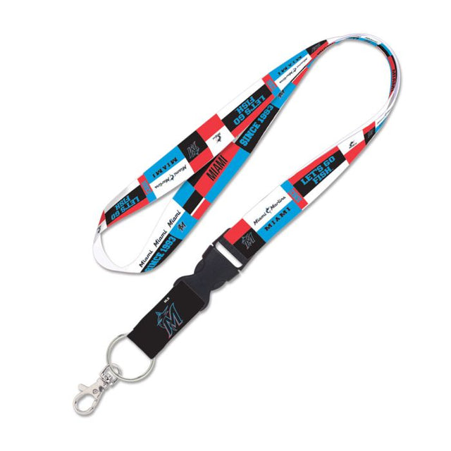 Miami Marlins color block Lanyard w/detachable buckle 1"