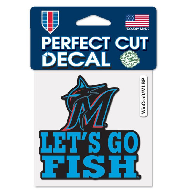 Calcomanía de color de corte perfecto con el lema de los Miami Marlins, 4" x 4"