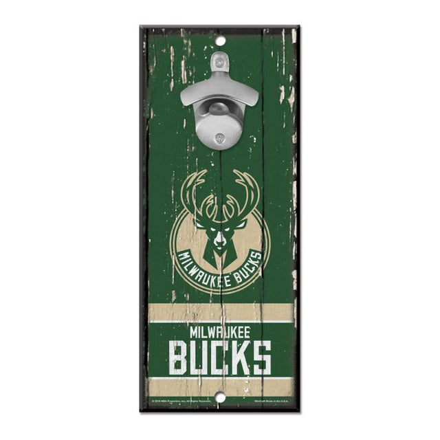 Letrero destapador de botellas de Milwaukee Bucks de 5 x 11 pulgadas