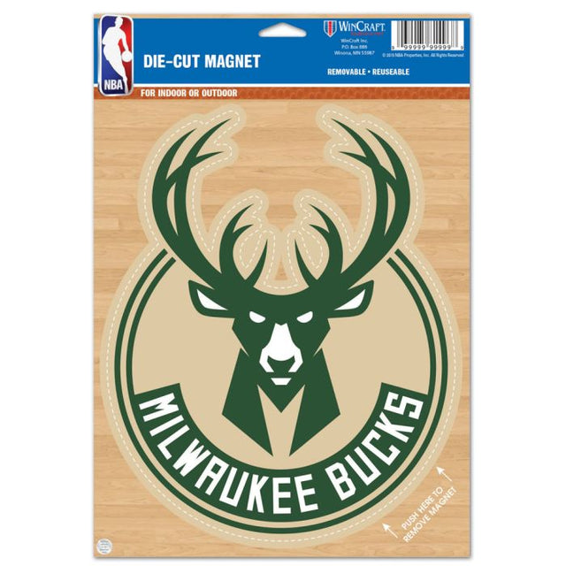 Imán troquelado con el logotipo de los Milwaukee Bucks, 6,25" x 9"