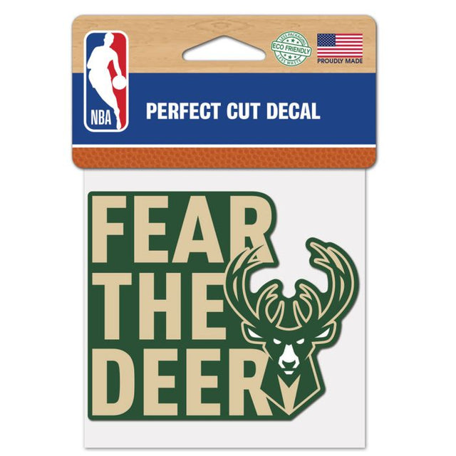 Calcomanía de color de corte perfecto de 4" x 4" de los Milwaukee Bucks Fear the Deer