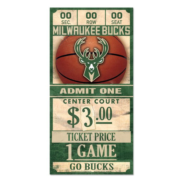Letrero de madera de los Milwaukee Bucks de 6 x 12 3/8" de grosor