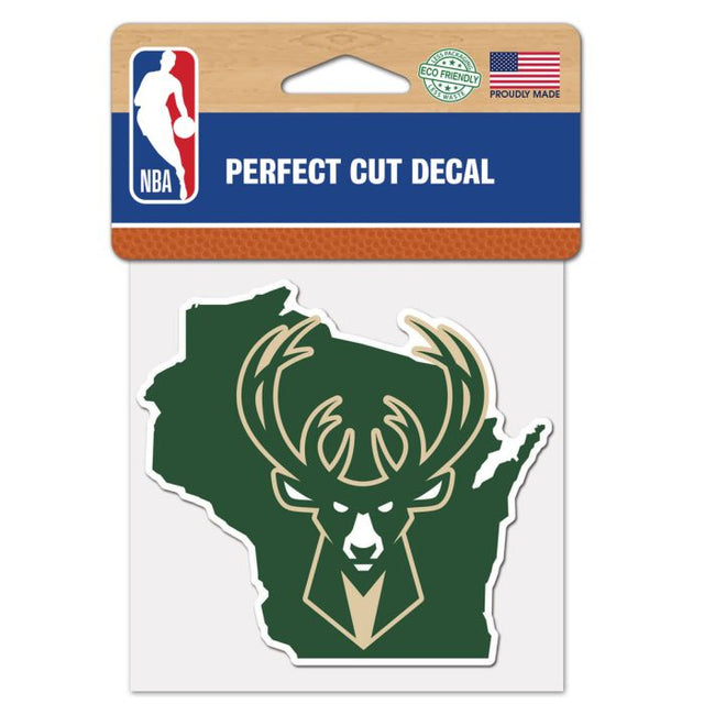 Calcomanía de color de corte perfecto del estado de Milwaukee Bucks de 4" x 4"