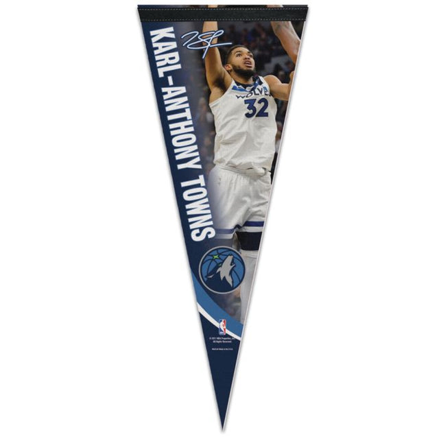 Banderín premium de los Minnesota Timberwolves de 12" x 30" de Karl-Anthony Towns