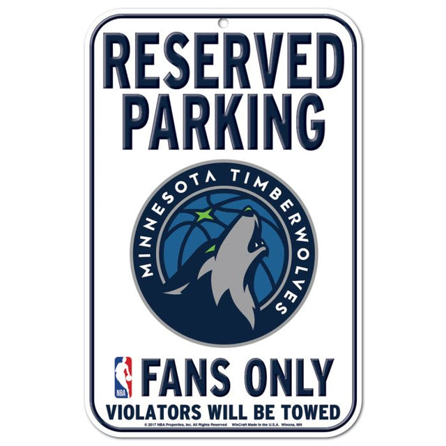 Letrero de plástico de estacionamiento reservado de Minnesota Timberwolves de 11" x 17"