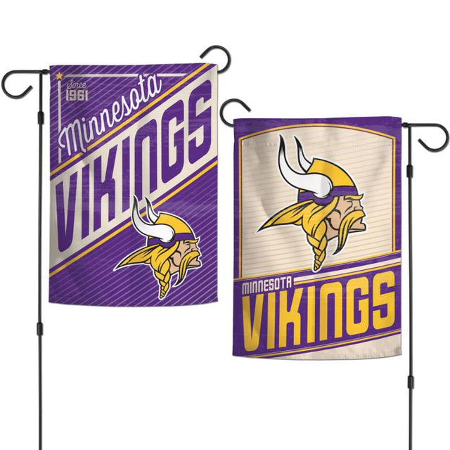 Banderas de jardín retro con logotipo clásico de Minnesota Vikings, de 2 lados, 12,5" x 18"