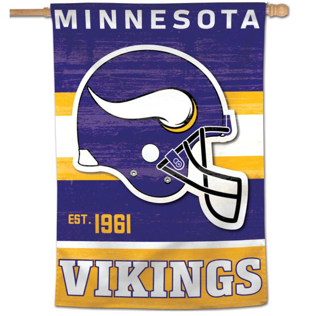 Bandera vertical de Minnesota Vikings con logotipo clásico y aspecto retro de 28" x 40"