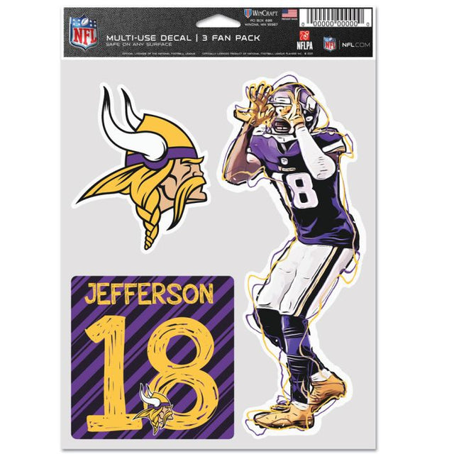 Paquete multiusos para 3 fanáticos de los Minnesota Vikings Griddy de Justin Jefferson