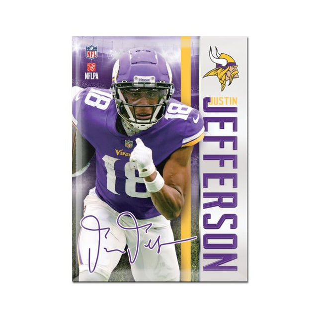 Imán de metal de los Minnesota Vikings de 2,5" x 3,5" de Justin Jefferson