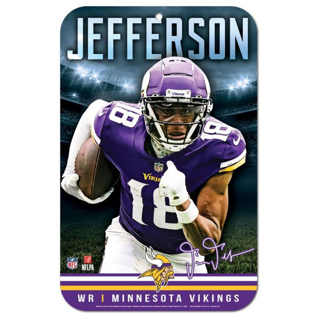 Letrero de plástico de los Minnesota Vikings de 11" x 17" de Justin Jefferson