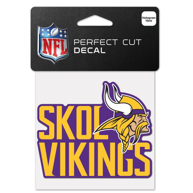Calcomanía de color de corte perfecto con el eslogan de los Minnesota Vikings de 4" x 4"