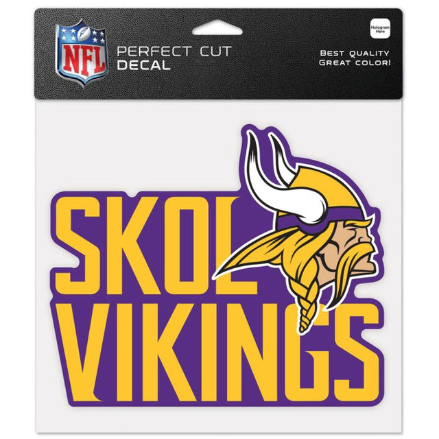 Calcomanía de color de corte perfecto con el eslogan de los Minnesota Vikings de 8" x 8"
