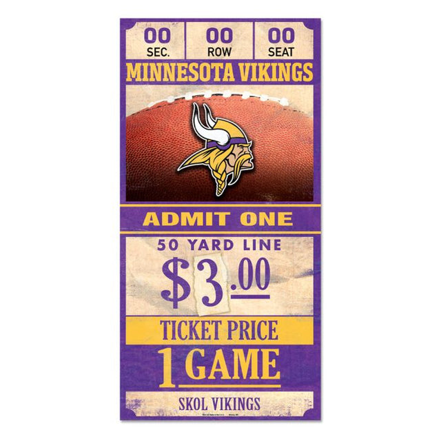 Letrero de madera con el texto "Minnesota Vikings Ticket" (entrada de los Minnesota Vikings) de 6 x 12 pulgadas y 3/8" de grosor