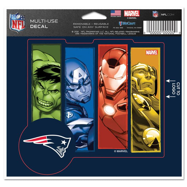 Calcomanía multiusos de Marvel de los New England Patriots/Marvel (C) 2021: corte con el logotipo de 5" x 6"