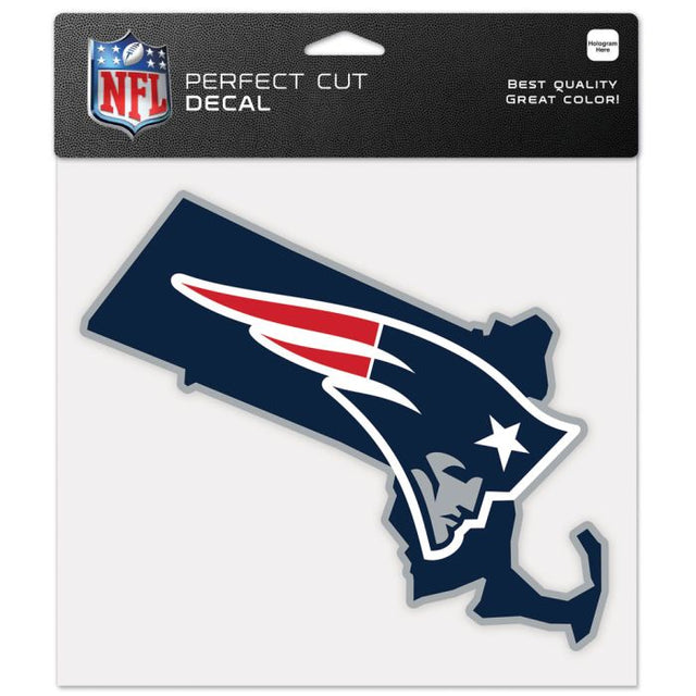 Calcomanía de color con corte perfecto en forma de estado de los New England Patriots de 8" x 8"