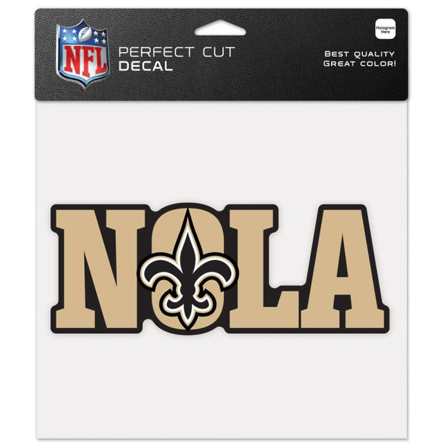 Calcomanía de color de corte perfecto con el eslogan de los New Orleans Saints de 8" x 8"