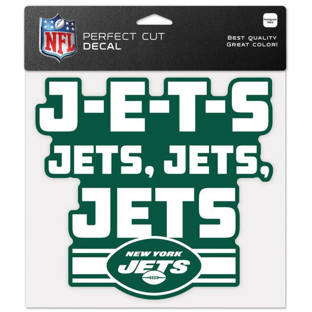 Calcomanía de color de corte perfecto con el eslogan de los New York Jets de 8" x 8"