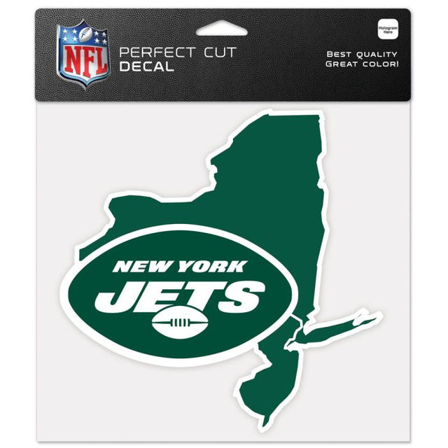 Calcomanía de color con corte perfecto y forma del estado de los New York Jets, 8" x 8"
