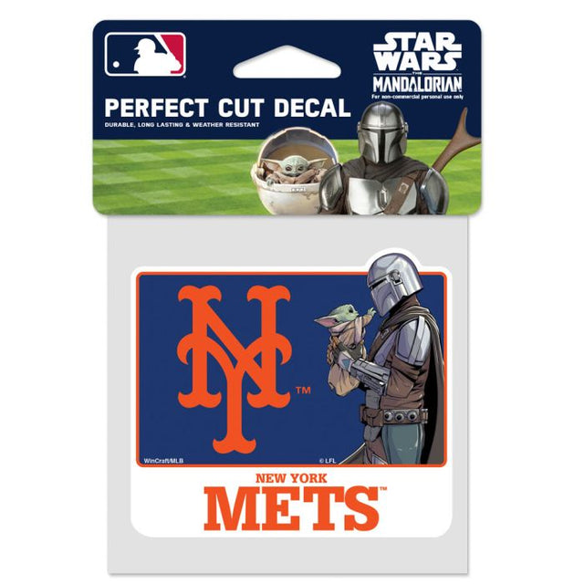 Calcomanía de color de corte perfecto de los New York Mets/Star Wars Mandalorian de 4" x 4"