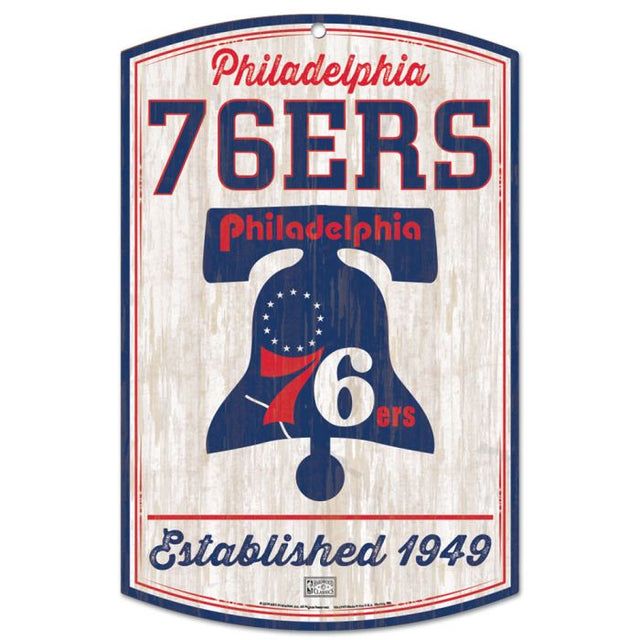 Letrero de madera de los Philadelphia 76ers Hardwoods de 11" x 17" y 1/4" de grosor
