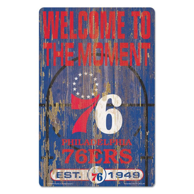 Letrero de madera con el lema de los Philadelphia 76ers, 11" x 17", 1/4" de grosor
