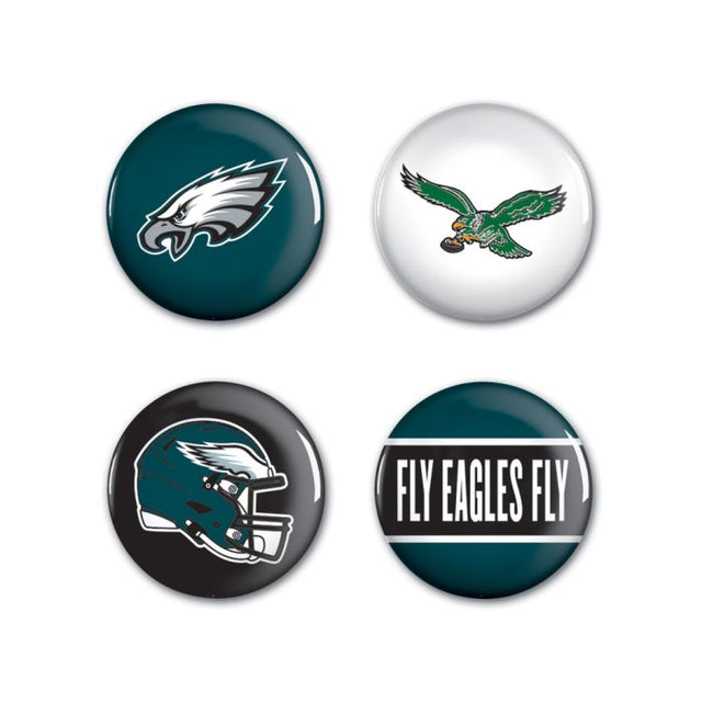 Paquete de 4 botones con eslogan, casco, clásico y principal de los Philadelphia Eagles, 1 1/4" de vuelta