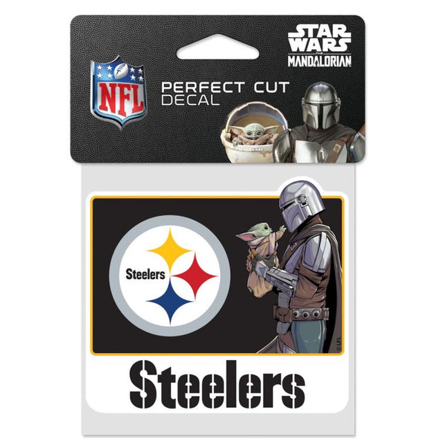 Calcomanía de color de corte perfecto de los Pittsburgh Steelers/Star Wars Mandalorian de 4" x 4"